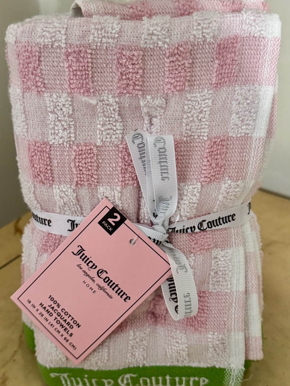 Juicy Couture Pink & Green Striped Towel Set NEW - Picture 2 of 8